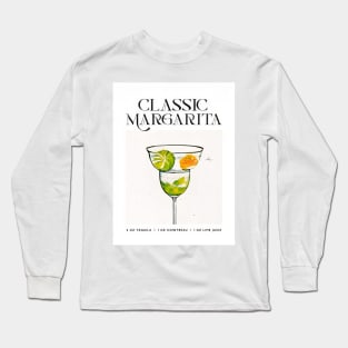 Margarita Retro Poster Art Deco Bar Prints, Vintage Drinks, Recipe, Wall Art Long Sleeve T-Shirt